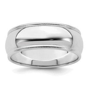 Sterling Silver Rhodium-plated 7mm Half Round Milgrain Size 13 Band