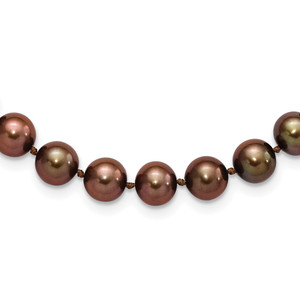 Sterling Silver Rhodium-plated 8-9mm Brown Near-Round Freshwater Cultured Pearl 24 inch Necklace