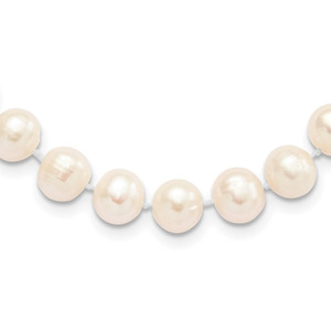 Sterling Silver Rhodium-plated 8-9mm White Near-Round Freshwater Cultured Pearl 24 inch Necklace