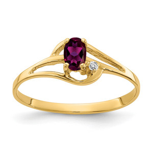 14k 5x3mm Oval Rhodolite Garnet AA Diamond ring