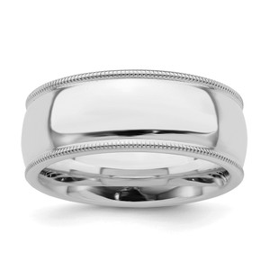 Sterling Silver Rhodium-plated 8mm Comfort Fit Milgrain Size 6 Band