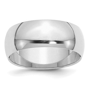 Sterling Silver Rhodium-plated 8mm Half-Round Size 11 Band