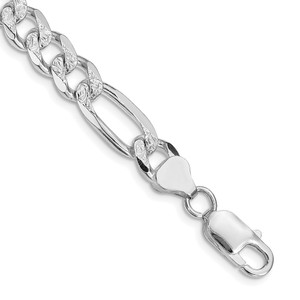 Sterling Silver Rhodium-plated 8mm Pav‚ Flat Figaro Chain - QF-356EF9E5-9270