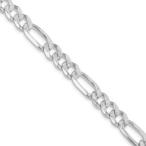 Sterling Silver Rhodium-plated 8mm Pave Flat Figaro Chain - QF-CC606D09-9003