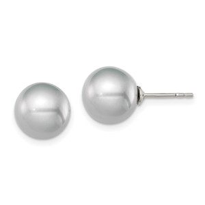 Sterling Silver Rhodium-plated 9-10mm Grey Round Freshwater Cultured Pearl Post Earrings