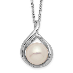 Sterling Silver Rhodium-plated 9-10mm White Button Freshwater Cultured Pearl 17 inch Necklace