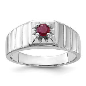 Sterling Silver Rhodium-plated African Ruby Men's Ring - QR-2B4DA0E8-8009