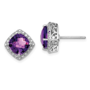 Sterling Silver Rhodium-plated Amethyst and Diamond Earrings - QE-A10095D8-9833