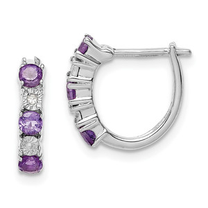 Sterling Silver Rhodium-plated Amethyst and Diamond Earrings - QE-EA0DD1A6-3337