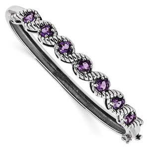 Sterling Silver Rhodium-plated Amethyst Hinged Bangle - QX-10457E7E-2208