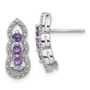 Sterling Silver Rhodium-plated Amethyst Post Earrings - QE-A84E5A6D-3512
