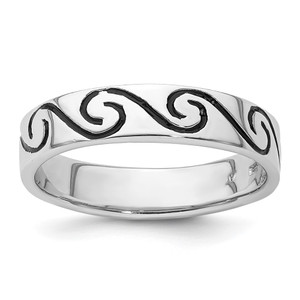 Sterling Silver Rhodium-plated Antiqued Wave Design 4.5mm Band Ring - QR-B7E379CD-6978