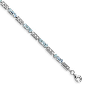 Sterling Silver Rhodium-plated Aquamarine and Diamond Bracelet - QX-47CA14F1-6063