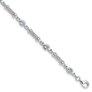 Sterling Silver Rhodium-plated Aquamarine and Diamond Bracelet - QX-F0C3DD90-6602