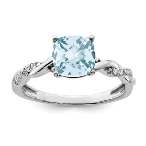 Sterling Silver Rhodium-plated Aquamarine and Diamond Ring - RM-3845FEE8-8750