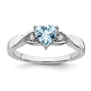 Sterling Silver Rhodium-plated Aquamarine and Diamond Ring - RM-5282846F-1014