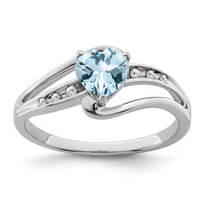 Sterling Silver Rhodium-plated Aquamarine and Diamond Ring - RM-6381EEB0-1647