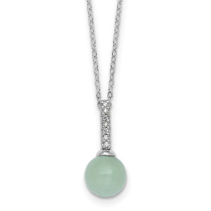Sterling Silver Rhodium-plated Aventurine and CZ 16 inch with 2 inch Extender Necklace
