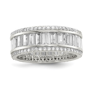 Sterling Silver Rhodium-plated Baguette & Round CZ Eternity Ring - QR-663C17E1-4445