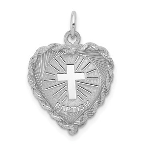 Sterling Silver Rhodium-plated Baptism Disc Charm - QC-954BABAF-6383