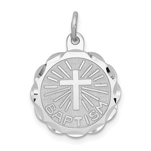 Sterling Silver Rhodium-plated Baptism Disc Charm - QC-A19893AA-3136