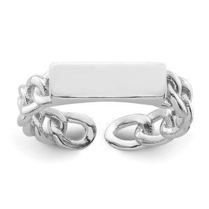 Sterling Silver Rhodium-plated Bar and Chain Link Adjustable Ring - QR-956AE810-5688