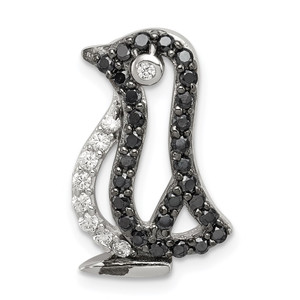 Sterling Silver Rhodium-plated Black and White CZ Penguin Chain Slide - QP-69EC0CC3-4732