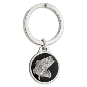 Sterling Silver Rhodium-plated Black Epoxy Bass Fish Keychain