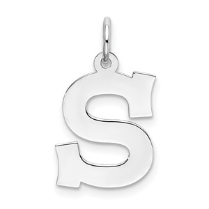 Sterling Silver Rhodium-plated Block Letter S Initial Charm - QC-55344DBE-6998