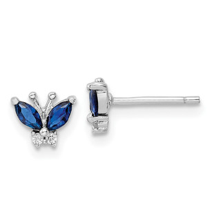 Sterling Silver Rhodium-plated Blue & White CZ Butterfly Post Earrings - QE-80B10AE1-5288