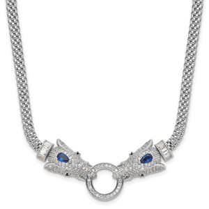 Sterling Silver Rhodium-plated Blue and Clear CZ Elephant Head Necklace
