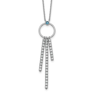 Sterling Silver Rhodium-plated Blue and White CZ 16 inch with 2 inch extender Circle with 3 Drops Necklace