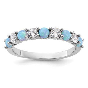 Sterling Silver Rhodium-plated Blue Created Opal and CZ Ring - QR-194D01C0-8764