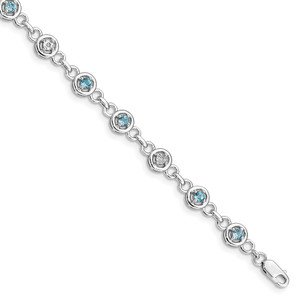 Sterling Silver Rhodium-plated Blue Topaz & Diamond Bracelet - QX-4131BFED-7371