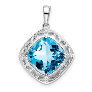 Sterling Silver Rhodium-plated Blue Topaz and Diamond Pendant - PM-1F211BC2-6169