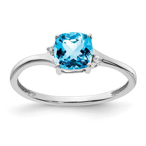 Sterling Silver Rhodium-plated Blue Topaz and Diamond Ring - RM-234964A6-2415