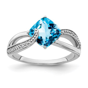 Sterling Silver Rhodium-plated Blue Topaz and Diamond Ring - RM-E346DDA0-9604