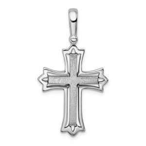 Sterling Silver Rhodium-plated Brushed/Polished Cross Pendant