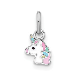 Sterling Silver Rhodium-plated Children's Enamel Unicorn Pendant