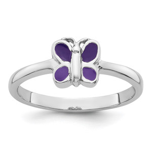 Sterling Silver Rhodium-plated Children's Size 3 Purple Enamel Butterfly Ring