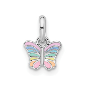 Sterling Silver Rhodium-plated Children's Small Enamel Butterfly Pendant - QP-5CFE7496-8717