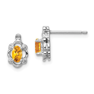 Sterling Silver Rhodium-plated Citrine & Diam. Earrings - QB-7BB071D6-6615