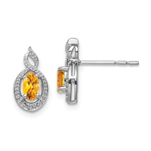 Sterling Silver Rhodium-plated Citrine & Diam. Earrings - QB-CE52383E-9082