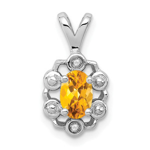 Sterling Silver Rhodium-plated Citrine & Diam. Pendant - QB-AFA522B0-5078