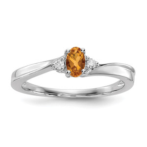 Sterling Silver Rhodium-plated Citrine & Diamond Birthstone Ring - QB-B3DA4FC6-4028