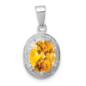 Sterling Silver Rhodium-plated Citrine & Diamond Pendant - QD-7D5FB348-3357