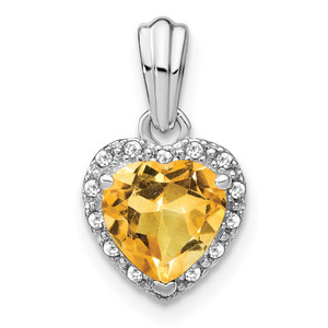 Sterling Silver Rhodium-plated Citrine and Diamond Pendant - PM-F03761D1-9465