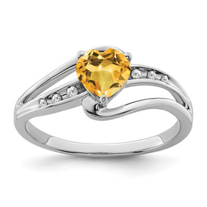 Sterling Silver Rhodium-plated Citrine and Diamond Ring - RM-2F4F7D88-5442