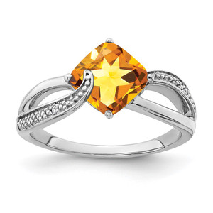 Sterling Silver Rhodium-plated Citrine and Diamond Ring - RM-FE846FD7-7567