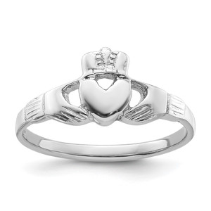 Sterling Silver Rhodium-plated Claddagh Ring - QR-FB6ABA5E-9790